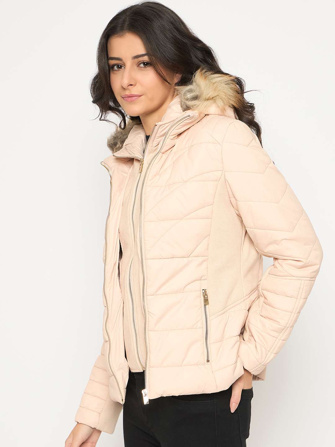 Madame Corduroy Two In One Beige Quilted Jacket - Image 5