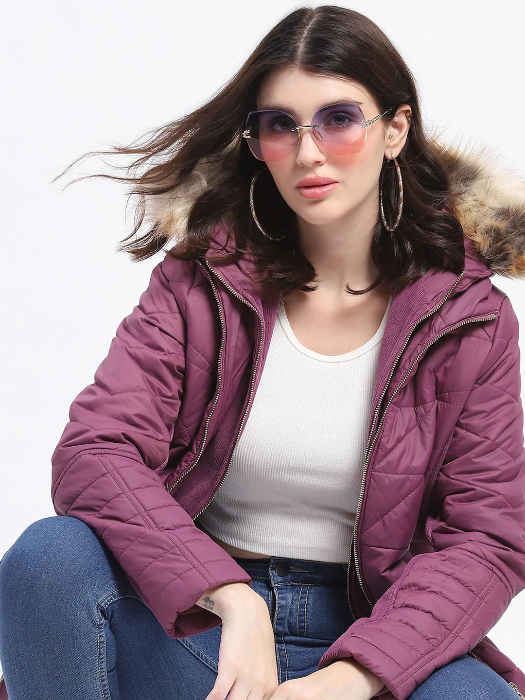 Madame Corduroy Two In One Plum Quilted Jacket - Image 2