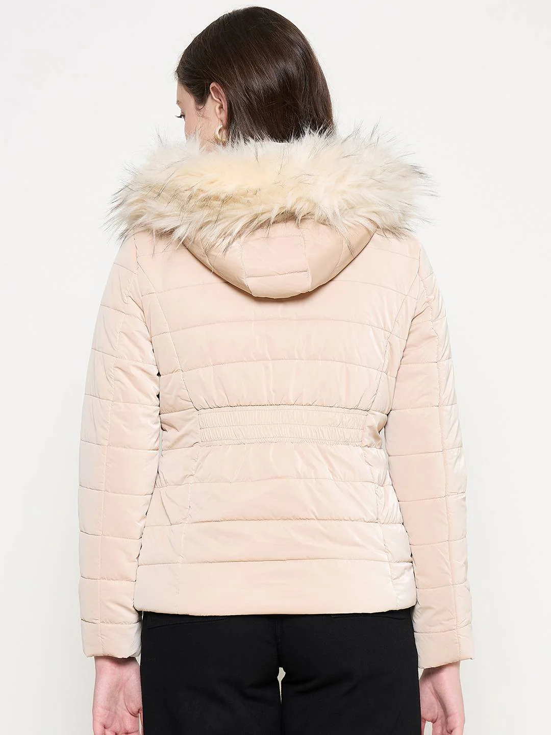 Madame Nylon Detachable Hood Quilted Brown Short Jacket - Image 5