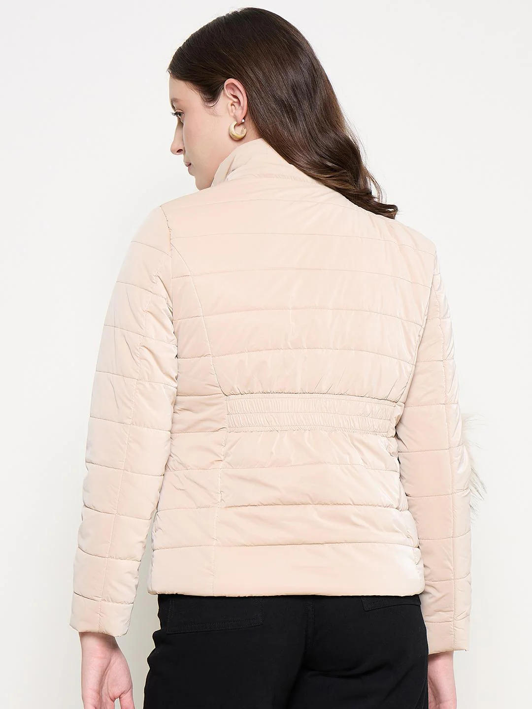 Madame Nylon Detachable Hood Quilted Brown Short Jacket - Image 7
