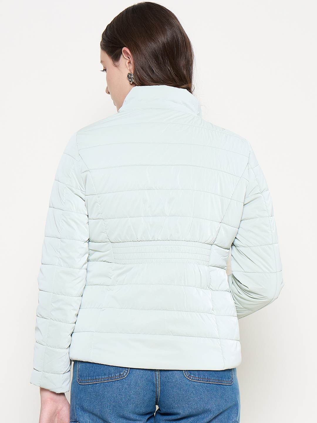 Madame Nylon Detachable Hood Quilted Light Blue Short Jacket - Image 8