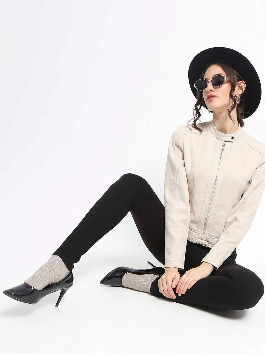 Madame Flap Collared Beige Suede Jacket - Image 2