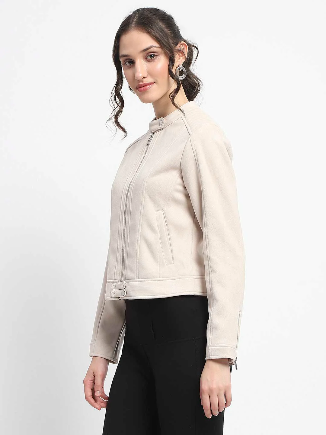 Madame Flap Collared Beige Suede Jacket - Image 5