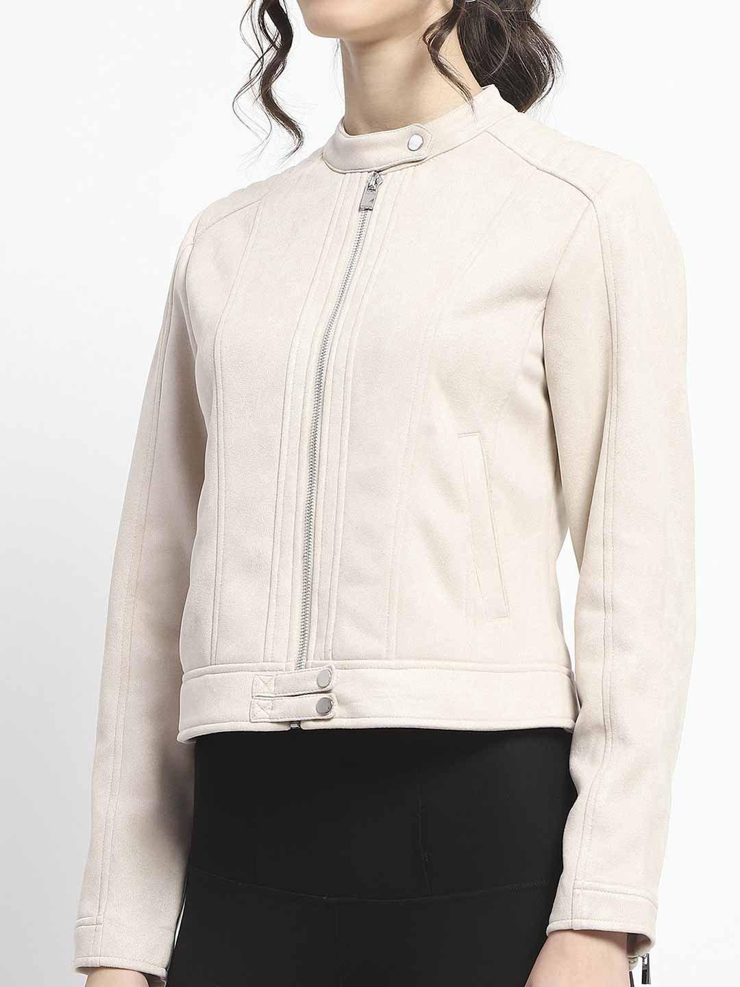 Madame Flap Collared Beige Suede Jacket - Image 7