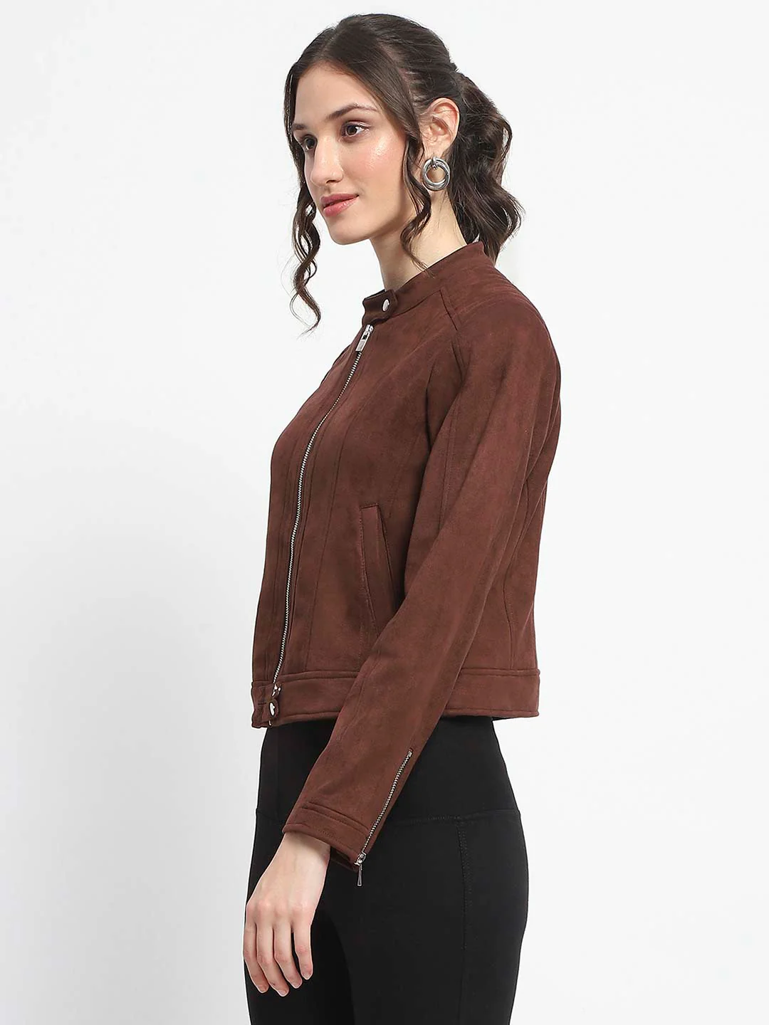 Madame Flap Collared Coffee Suede Jacket - Image 5