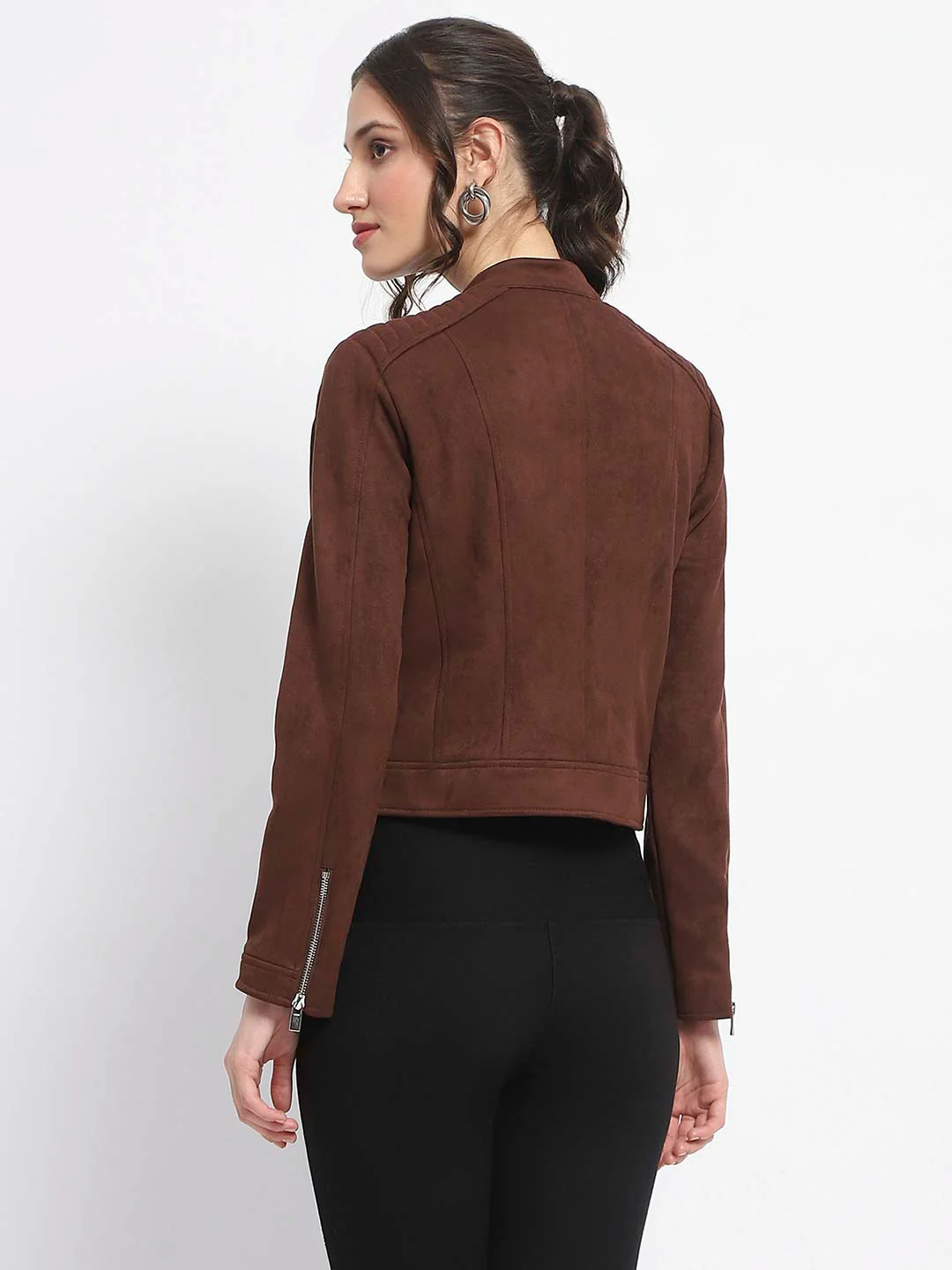 Madame Flap Collared Coffee Suede Jacket - Image 6