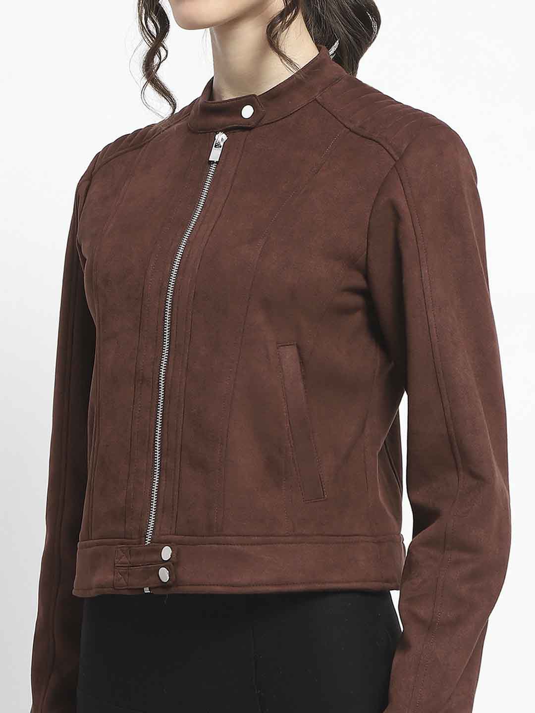 Madame Flap Collared Coffee Suede Jacket - Image 7