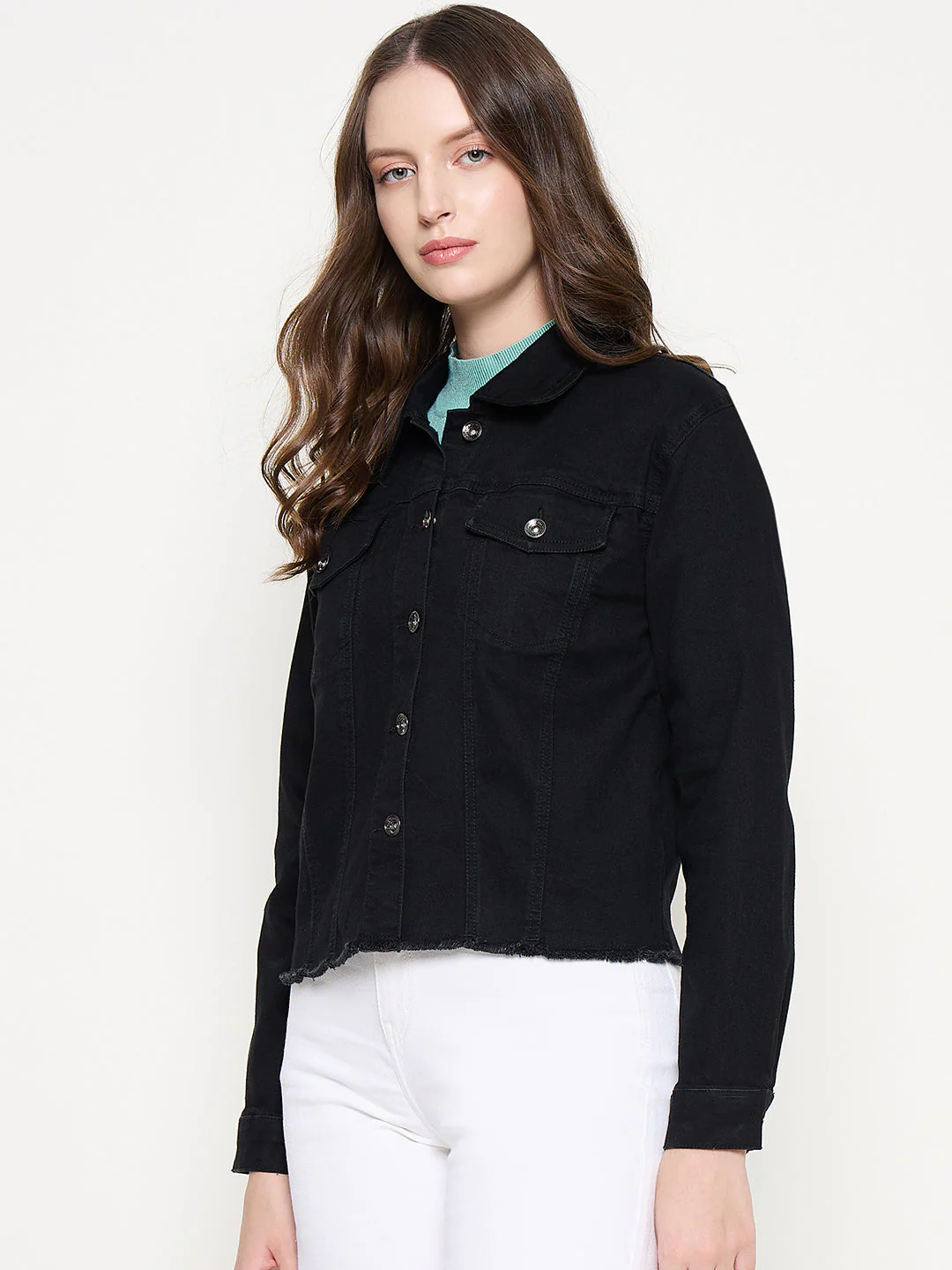Madame Cotton Blend Jet Black Denim Jacket - Image 5