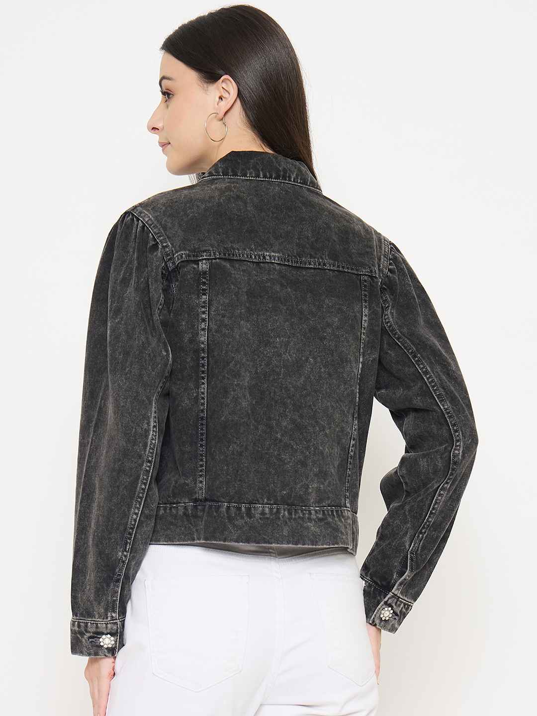 Madame Gray Wash Embellished Black Denim Jacket - Image 6