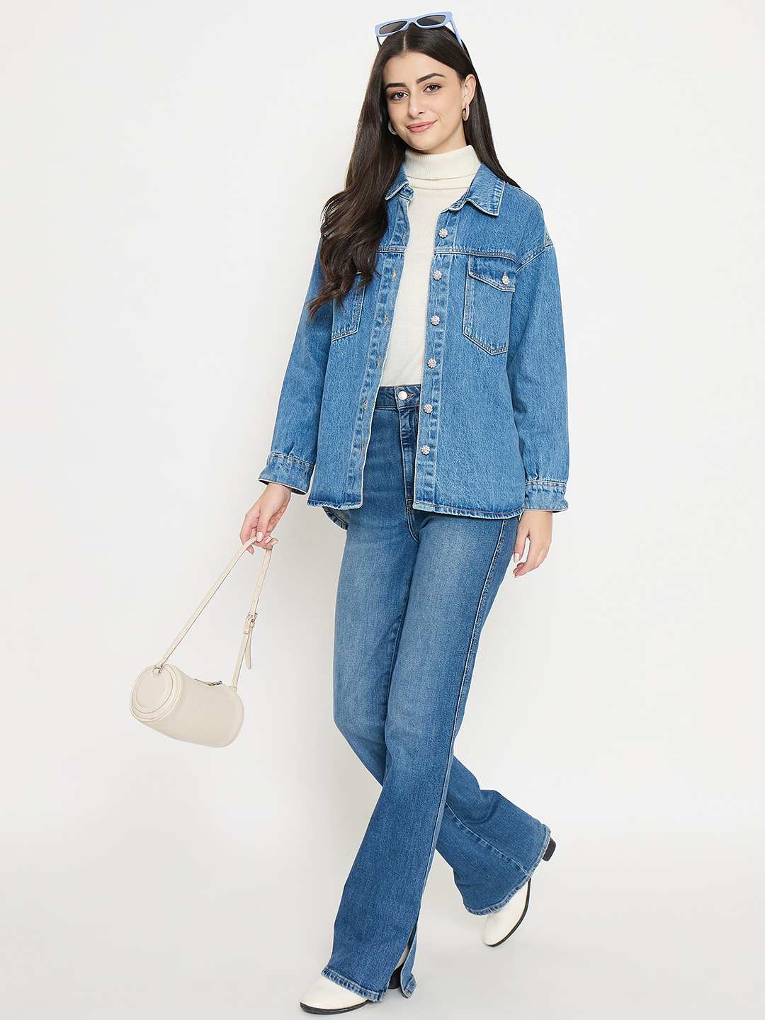 Madame Light Wash Embellished Blue Denim Jacket - Image 2