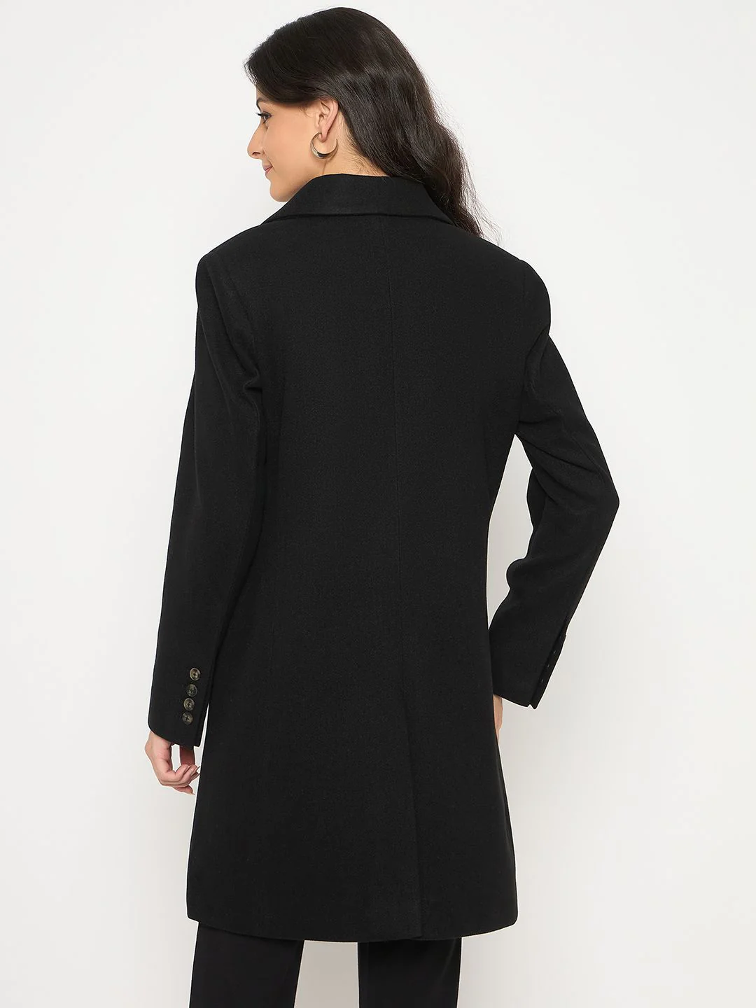 Madame Mélange Lapel Notched Front Pocketed Black Long Coat - Image 6