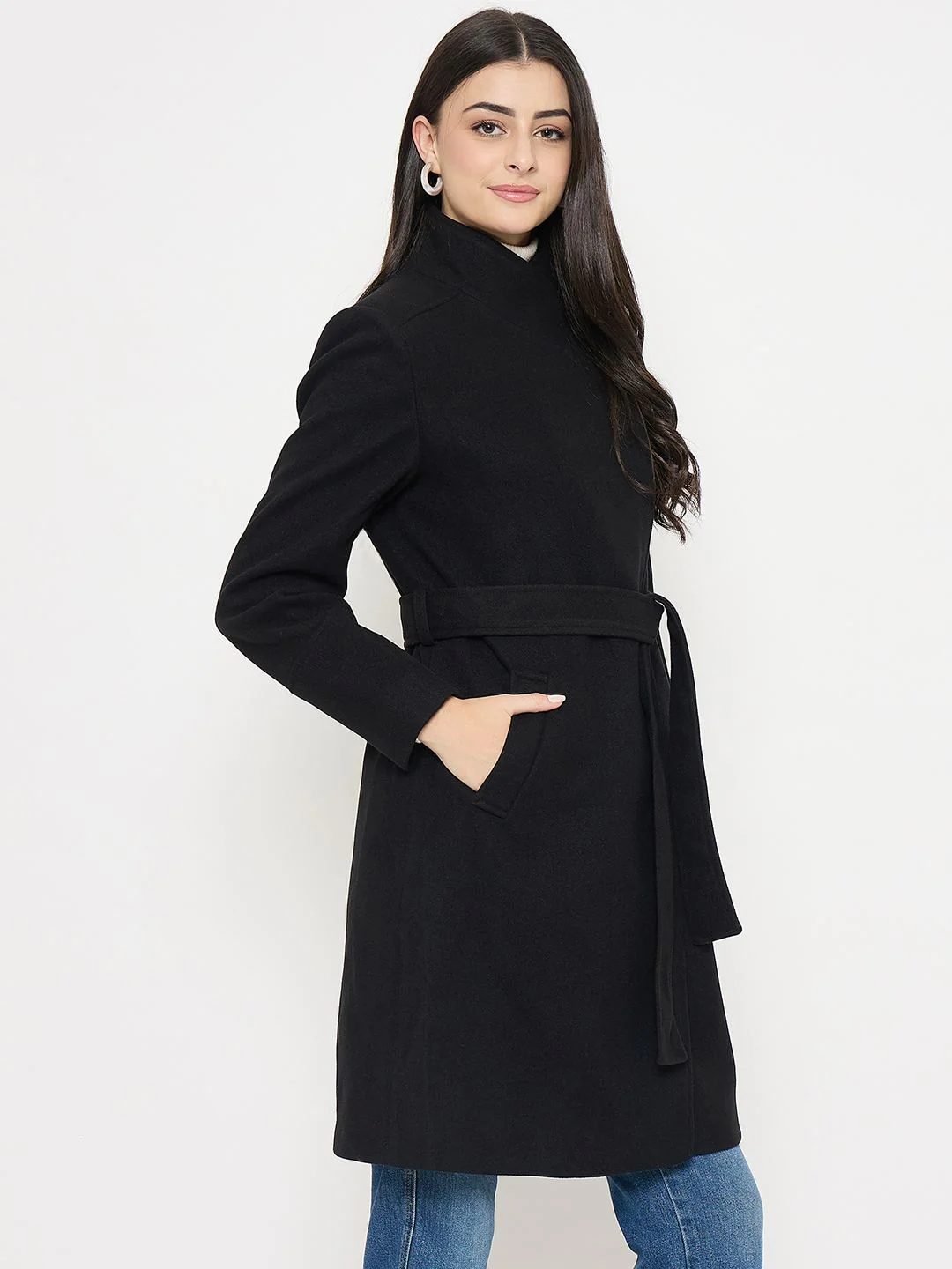 Madame Solid Black Long Coat - Image 4