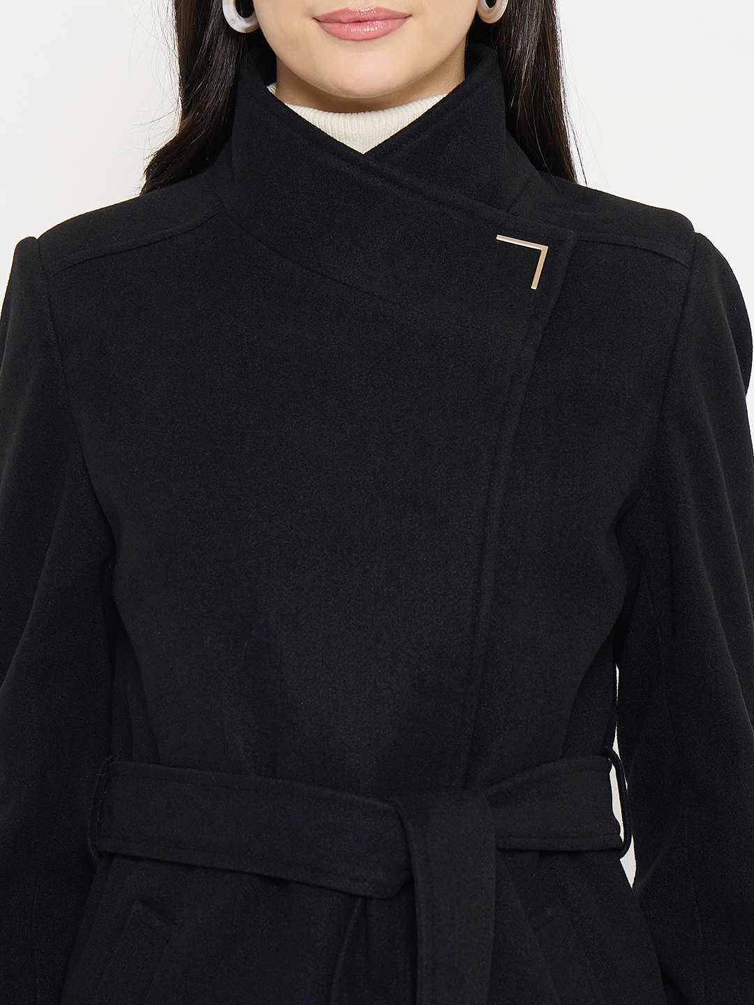 Madame Solid Black Long Coat - Image 7