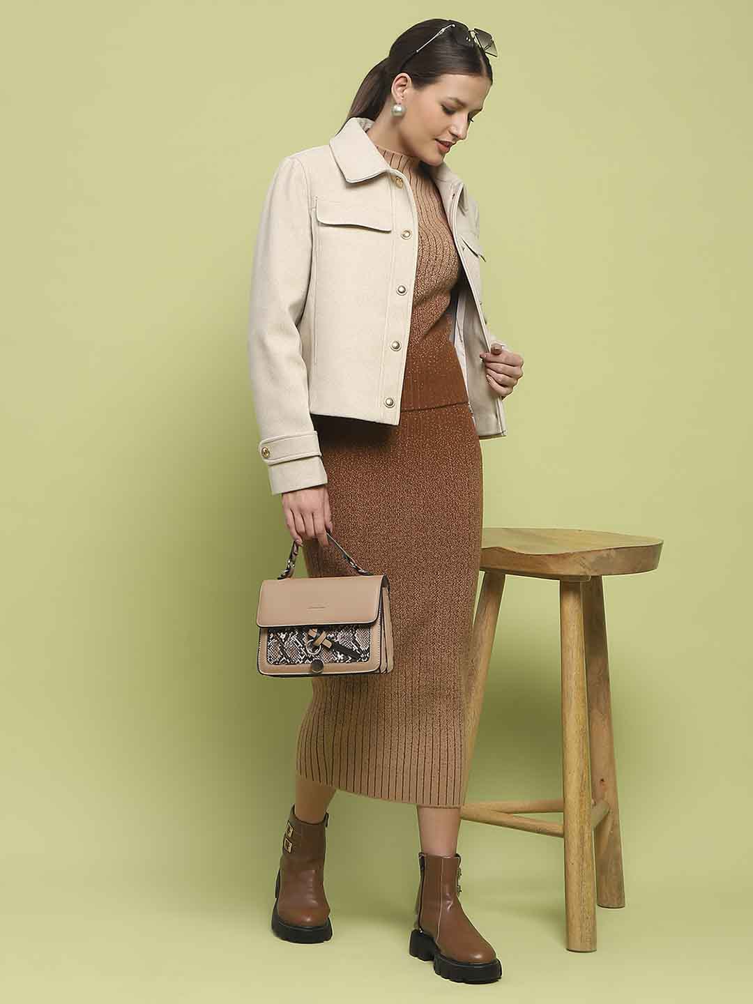 Madame Button Down Collared Off White Short Coat - Image 2