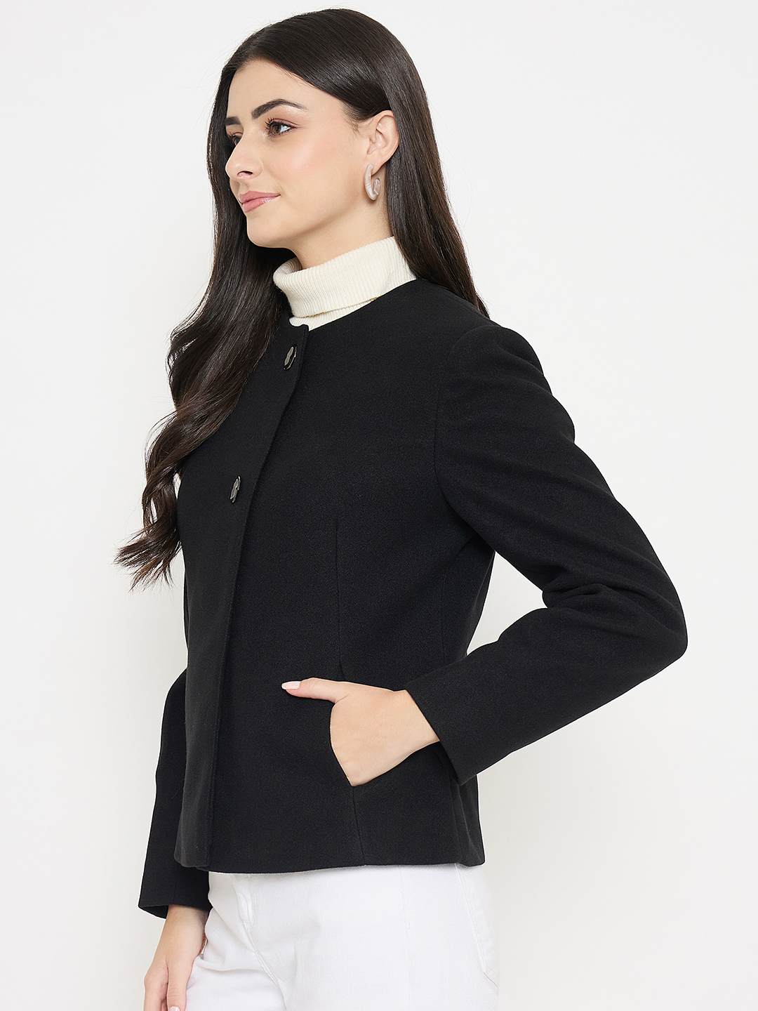 Madame Round Neck Black Short Coat - Image 5