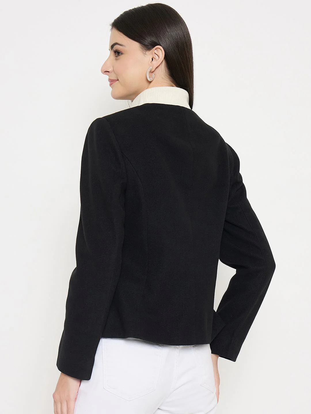 Madame Round Neck Black Short Coat - Image 6