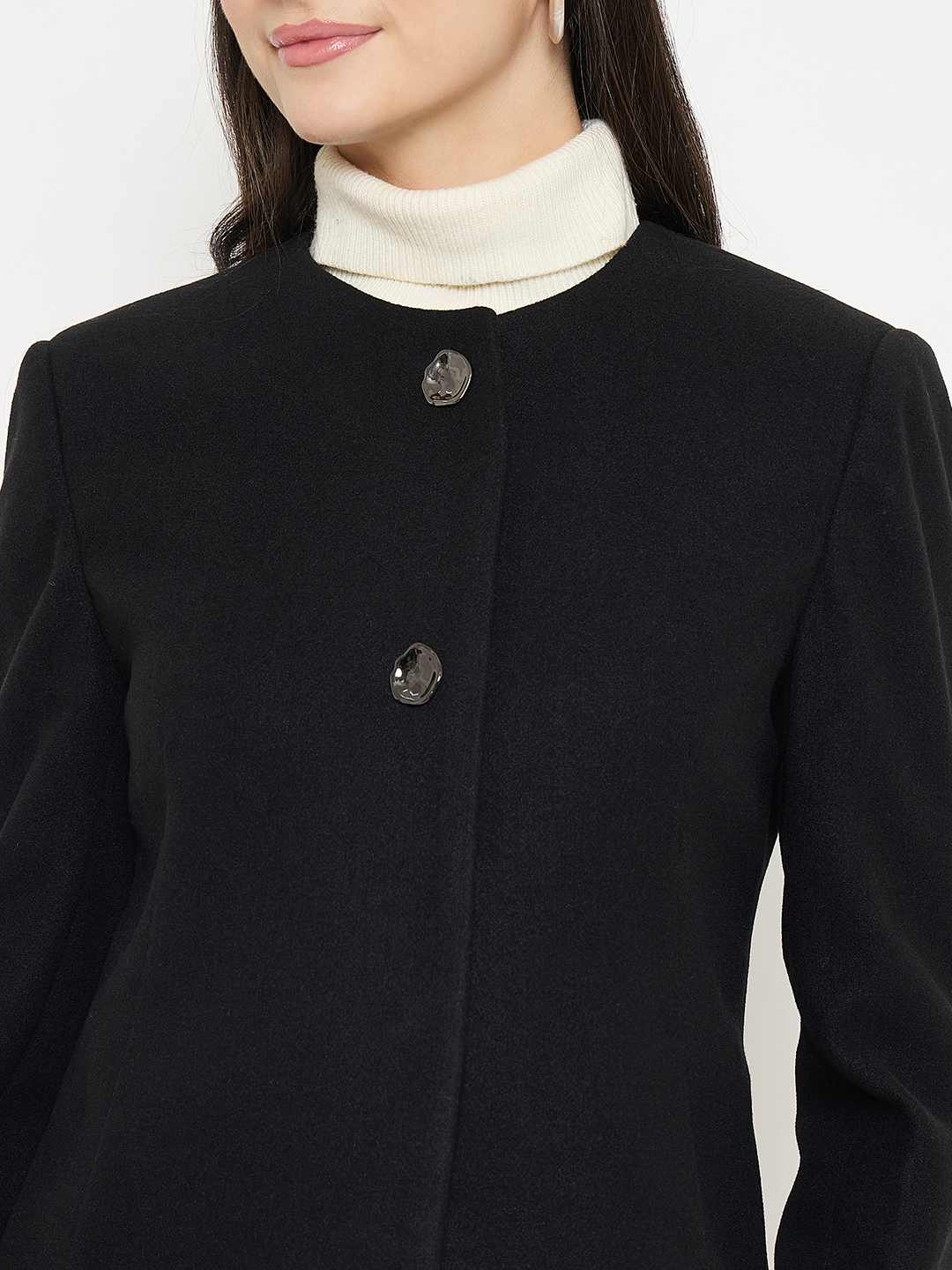 Madame Round Neck Black Short Coat - Image 7