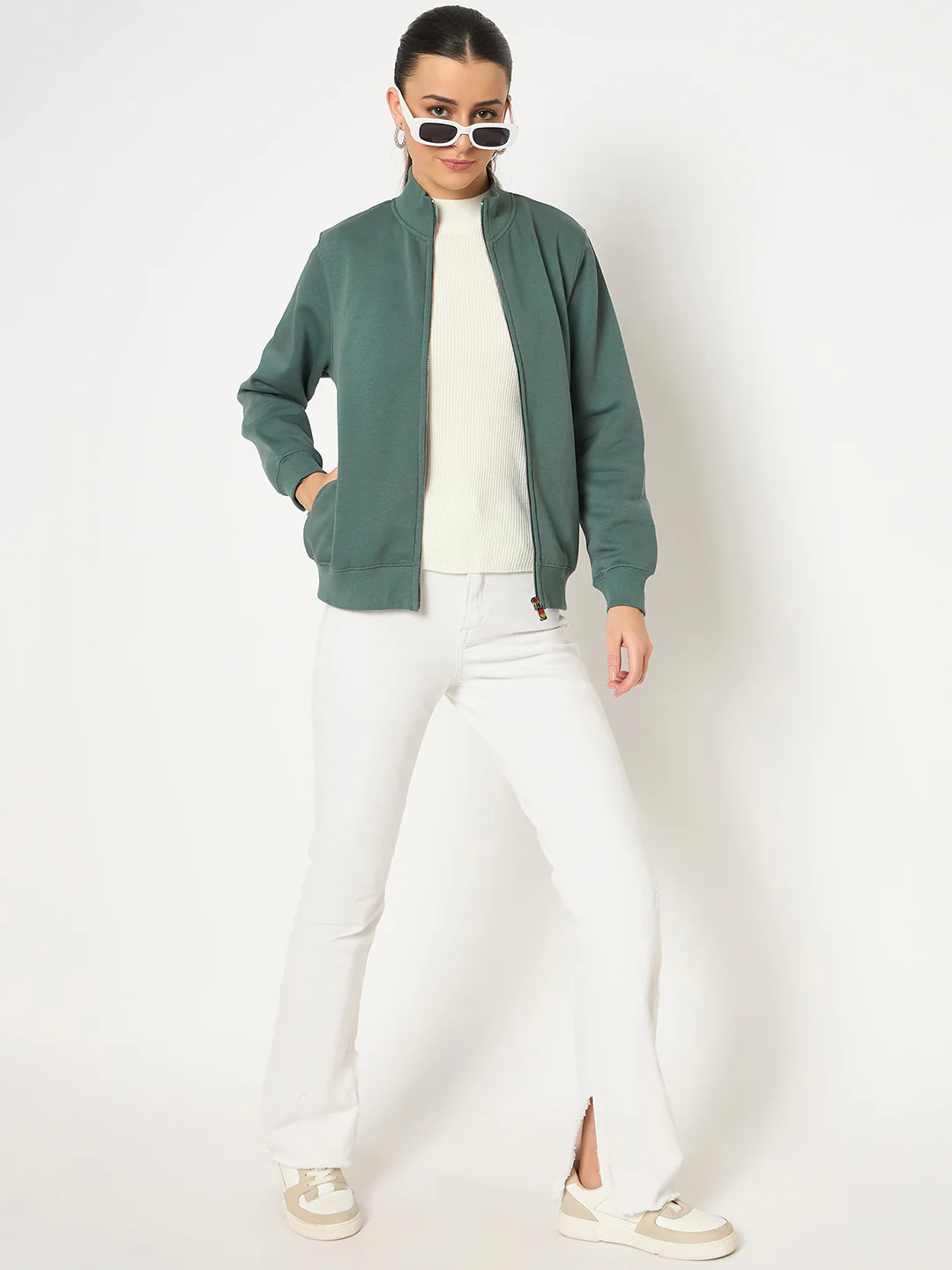 Madame Fleece T Neck Front Zip Blue Sweatshirt - Image 2