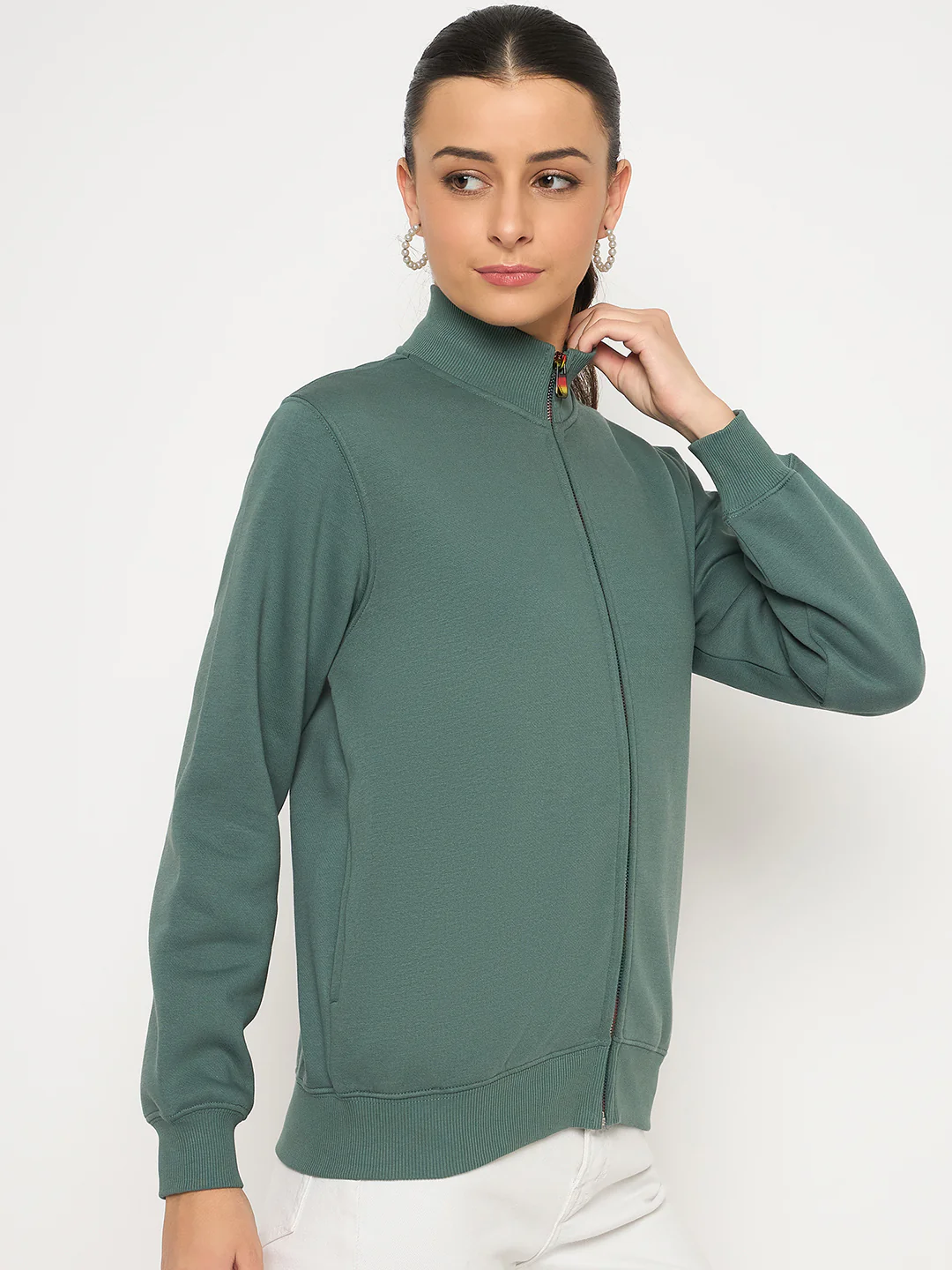 Madame Fleece T Neck Front Zip Blue Sweatshirt - Image 3