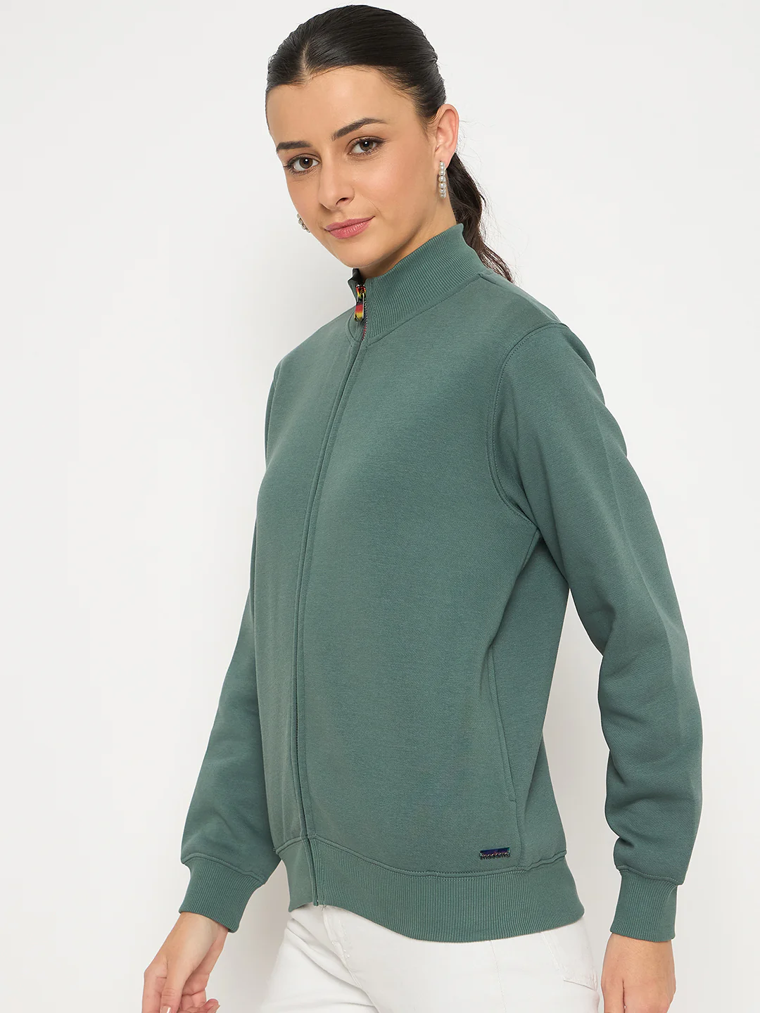Madame Fleece T Neck Front Zip Blue Sweatshirt - Image 4