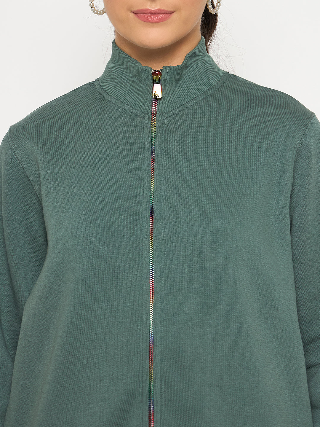 Madame Fleece T Neck Front Zip Blue Sweatshirt - Image 6