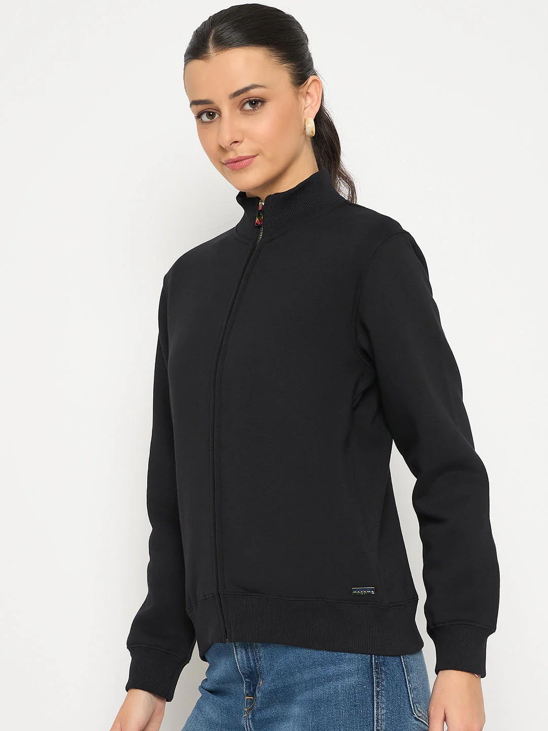 Madame Fleece T Neck Front Zip Black Sweatshirt - Image 5