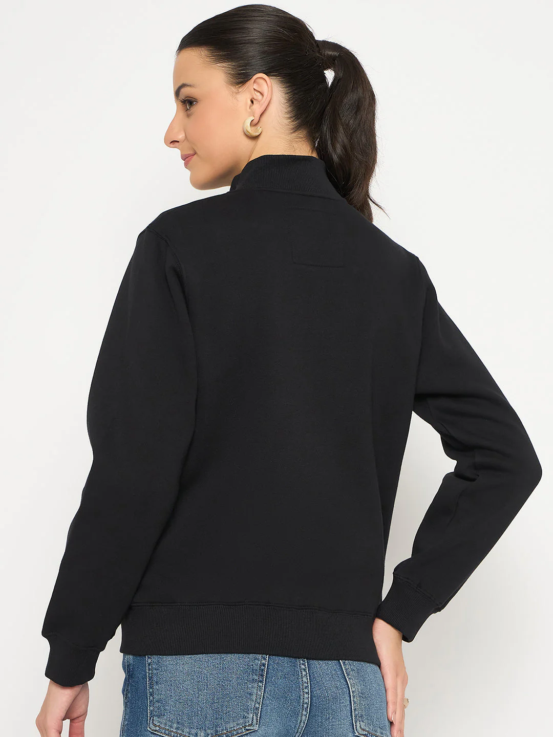 Madame Fleece T Neck Front Zip Black Sweatshirt - Image 6