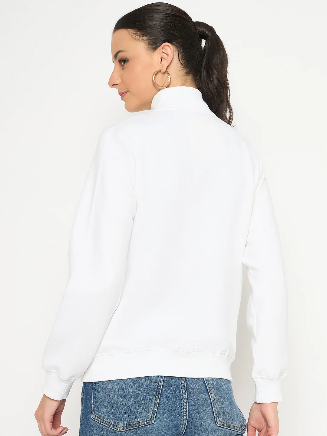 Madame Fleece T Neck Front Zip White Sweatshirt - Image 6
