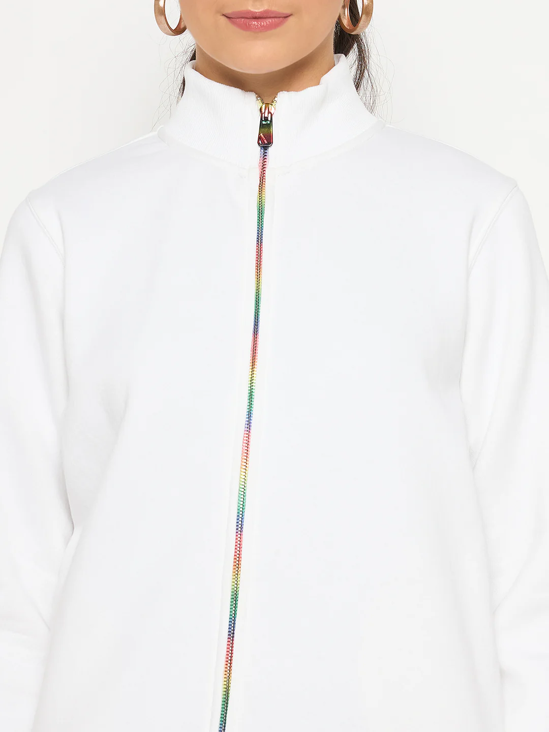 Madame Fleece T Neck Front Zip White Sweatshirt - Image 7