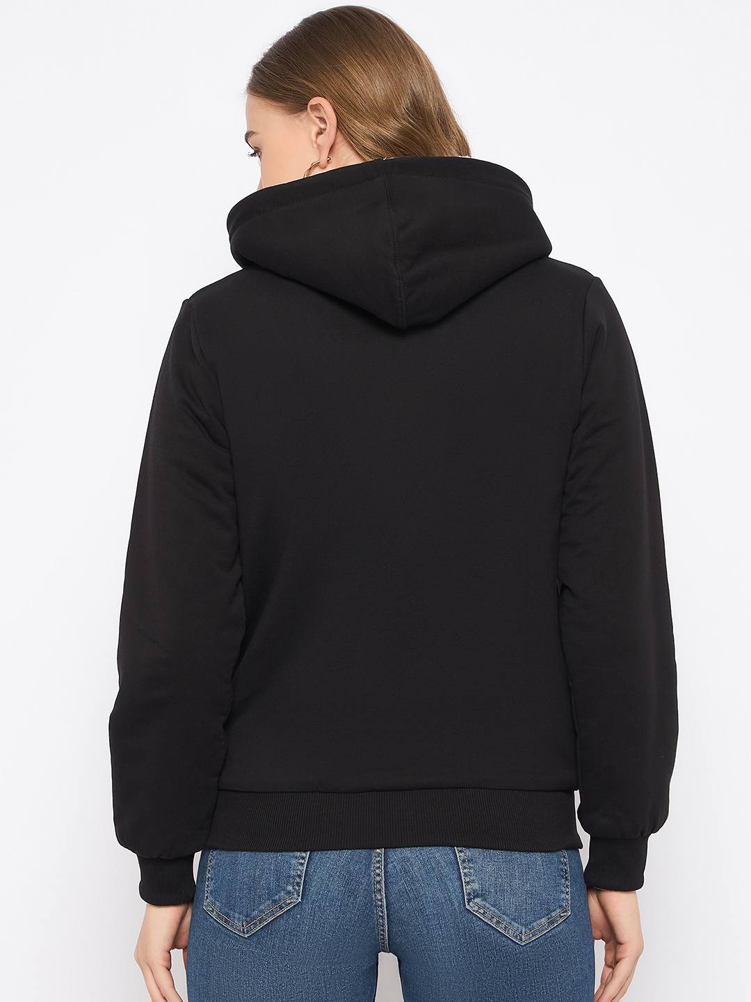 Madame Metal Detailed Zipper Black Hooded Sweatshirt - Image 4