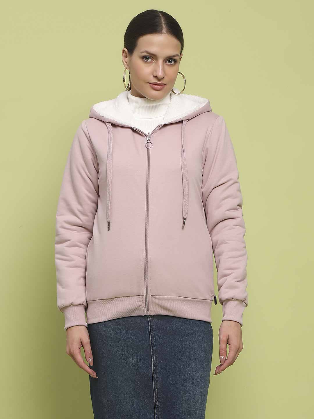Madame Metal Detailed Zipper Lilac Hooded Sweatshirt - Image 3