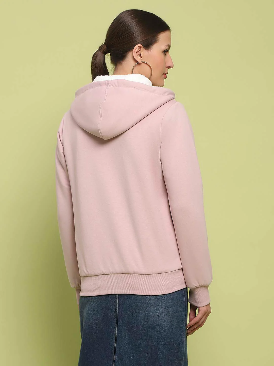 Madame Metal Detailed Zipper Lilac Hooded Sweatshirt - Image 7