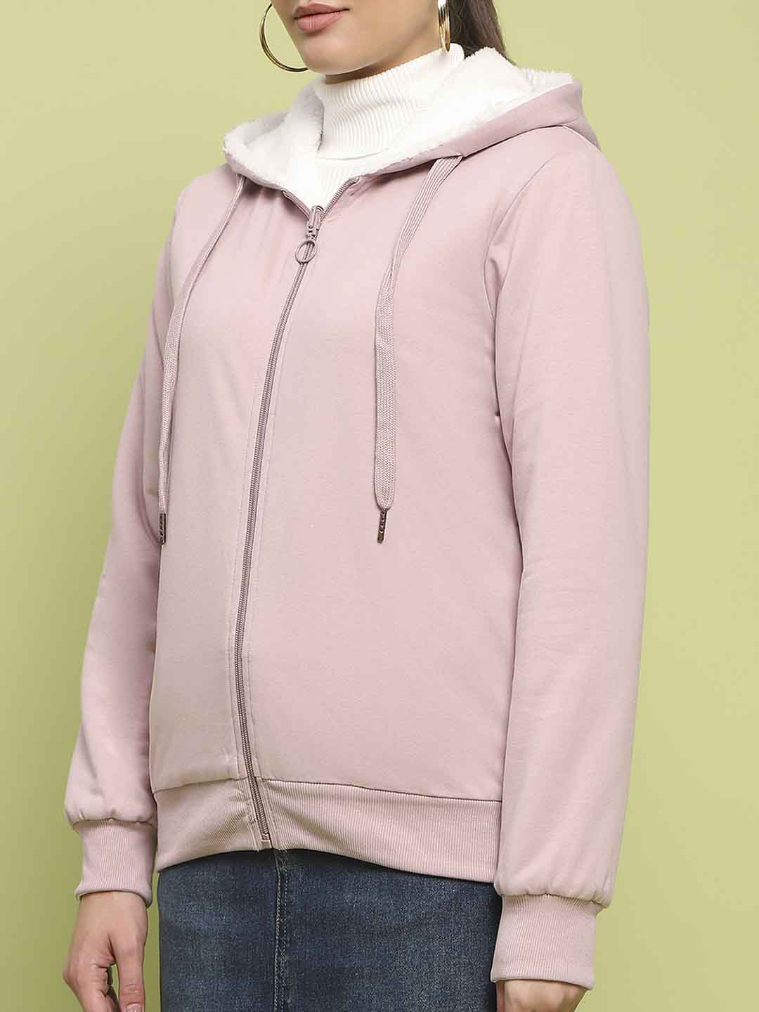 Madame Metal Detailed Zipper Lilac Hooded Sweatshirt - Image 8