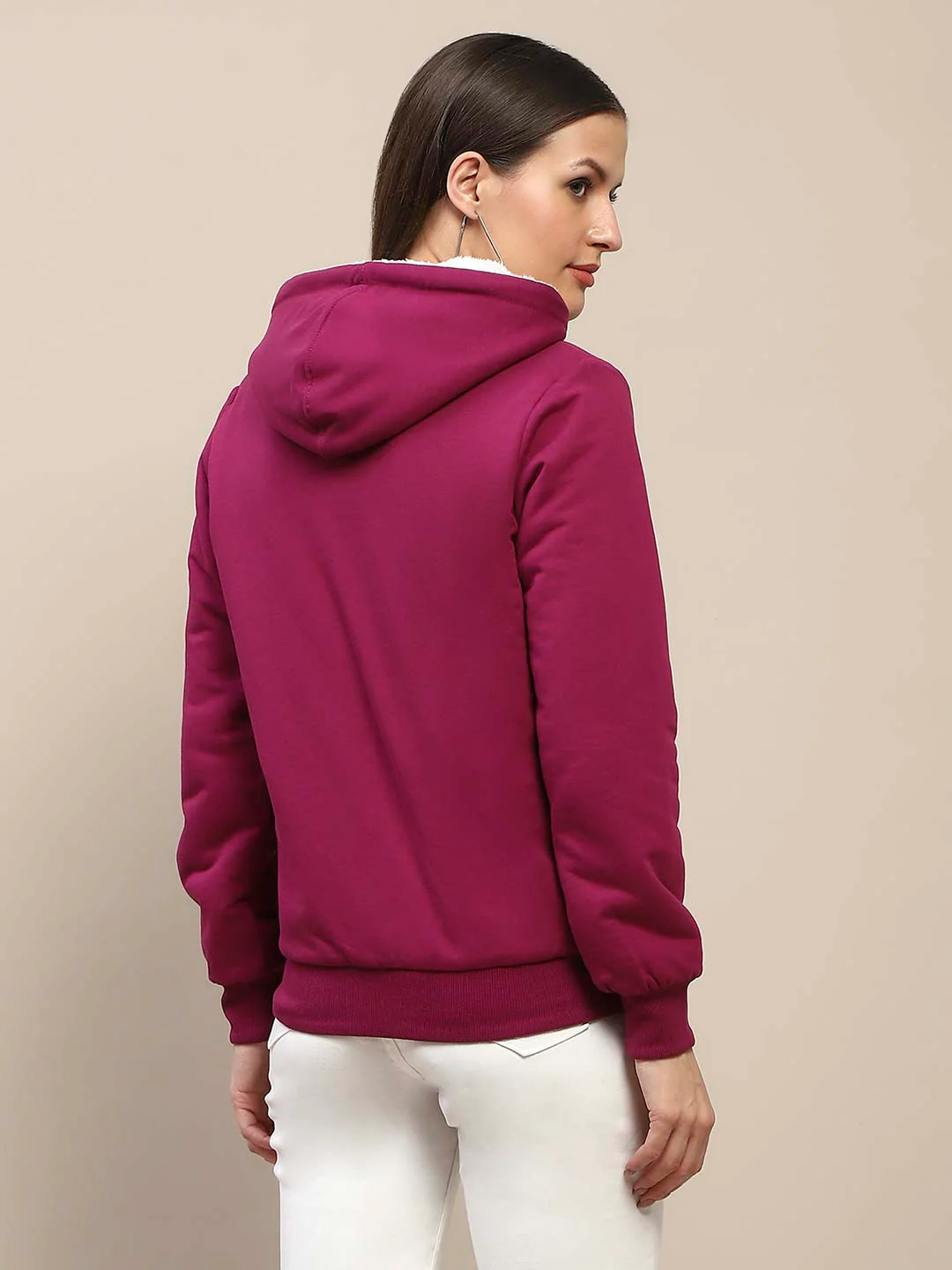 Madame Fur Hood Metal Detailed Plum Zipped Sweatshirt - Image 6