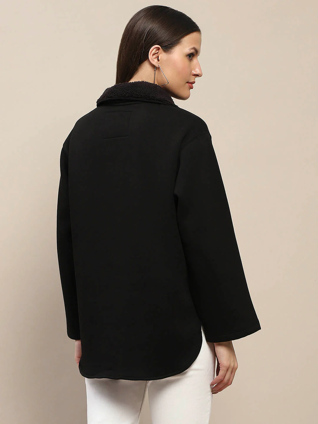 Madame Fleece Fur Attached Buttoned Black Zipper Sweatshirt - Image 6