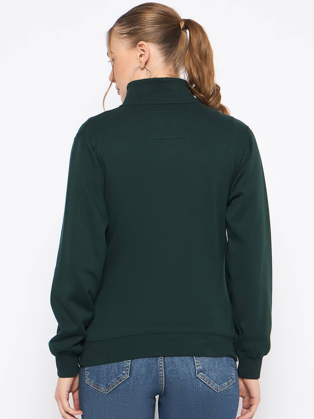 Madame Fleece Embroidery Detailed Turtleneck Bottle Green Sweatshirt - Image 6