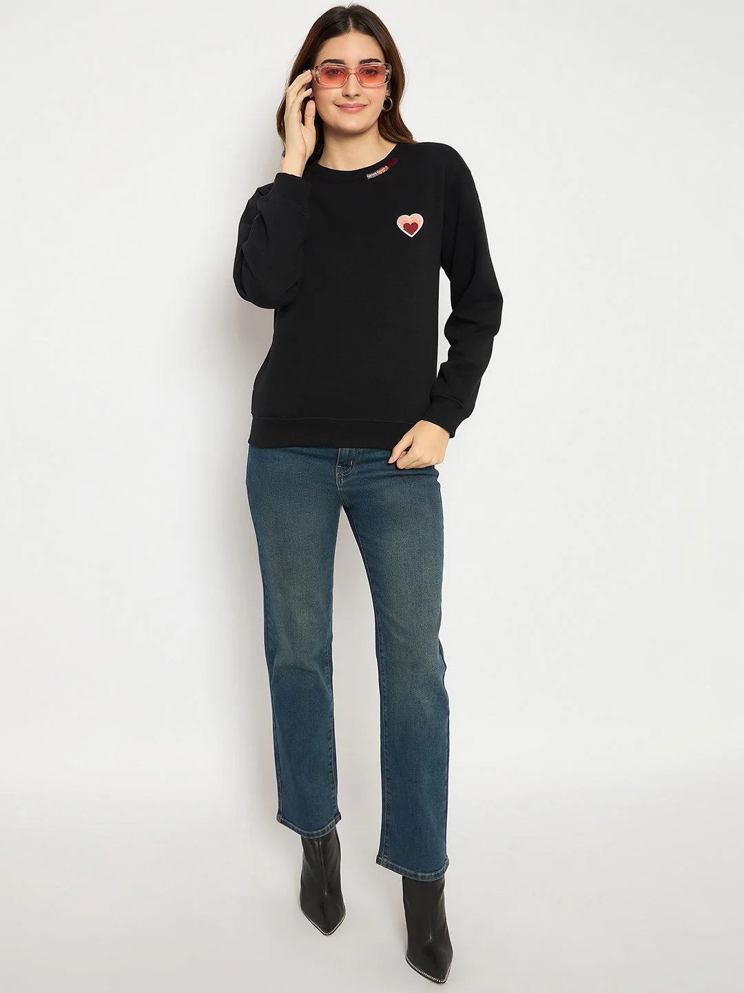 Madame Fleece Patched Black Sweatshirt - Image 2
