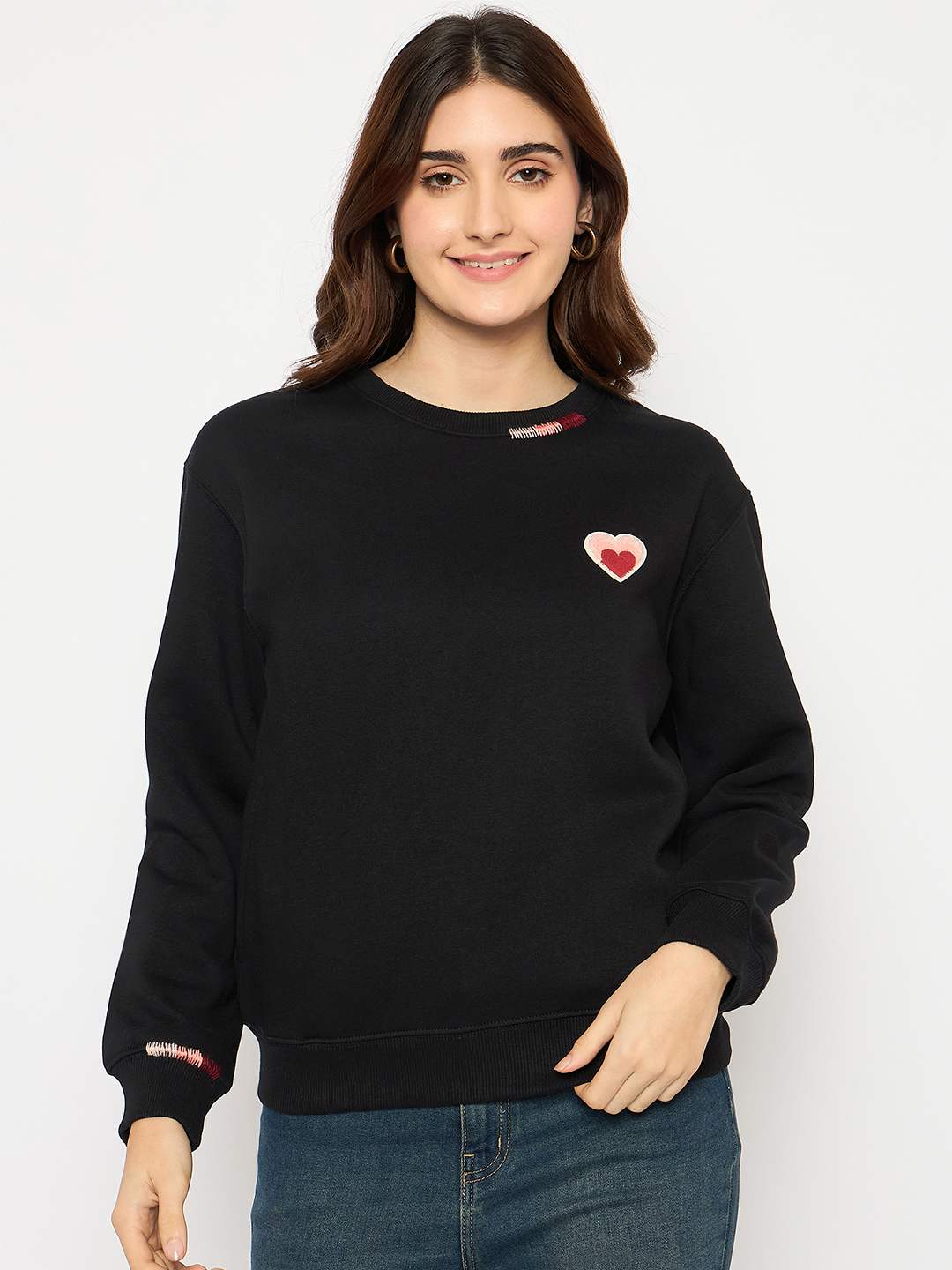 Madame Fleece Patched Black Sweatshirt - Image 3