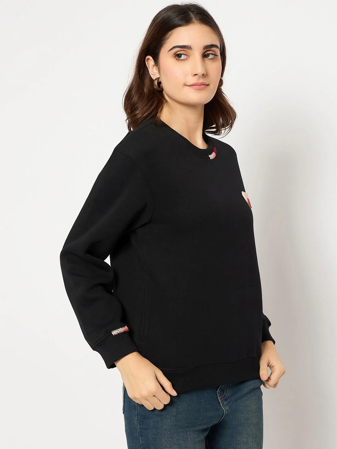 Madame Fleece Patched Black Sweatshirt - Image 4