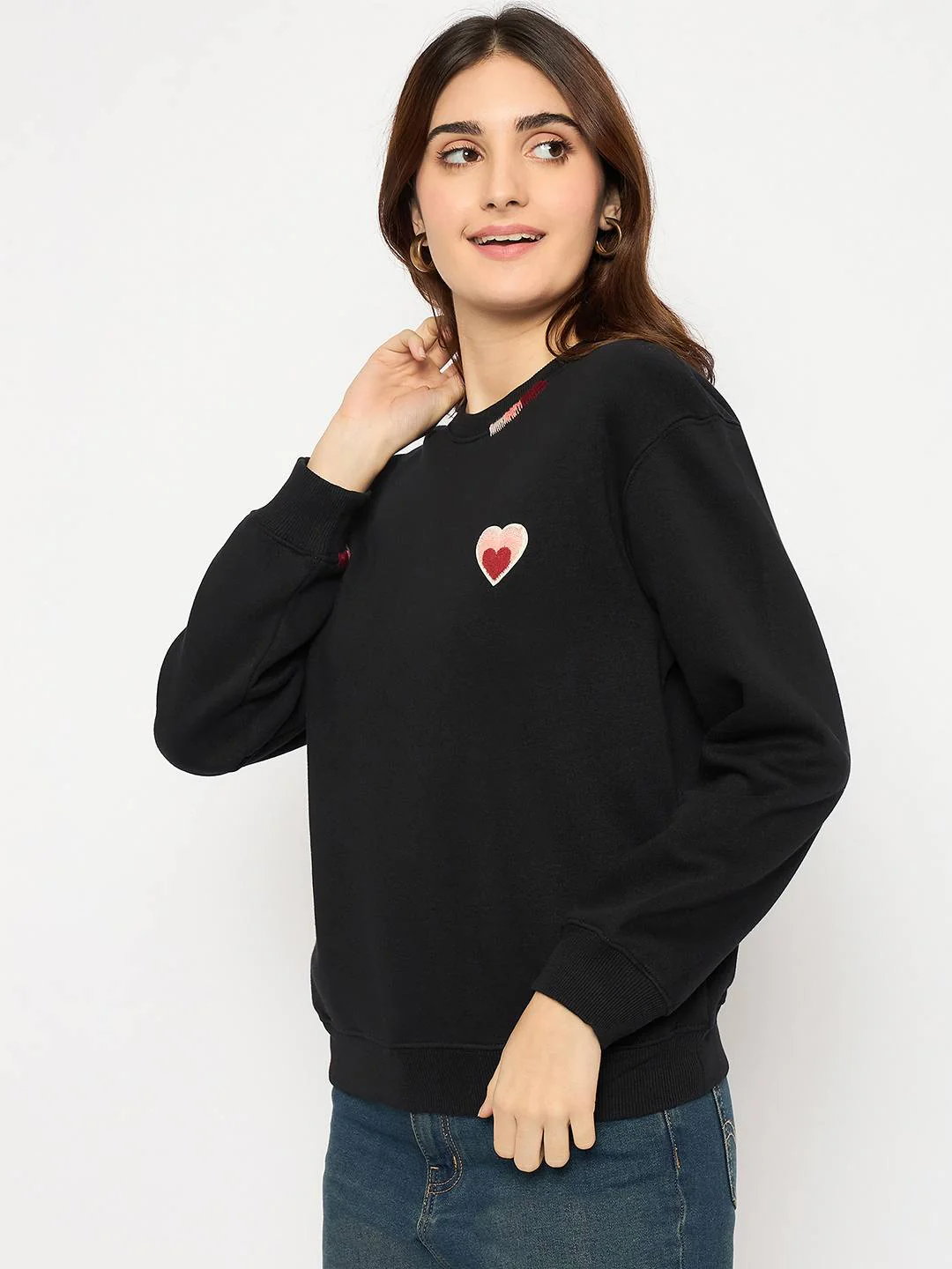 Madame Fleece Patched Black Sweatshirt - Image 5