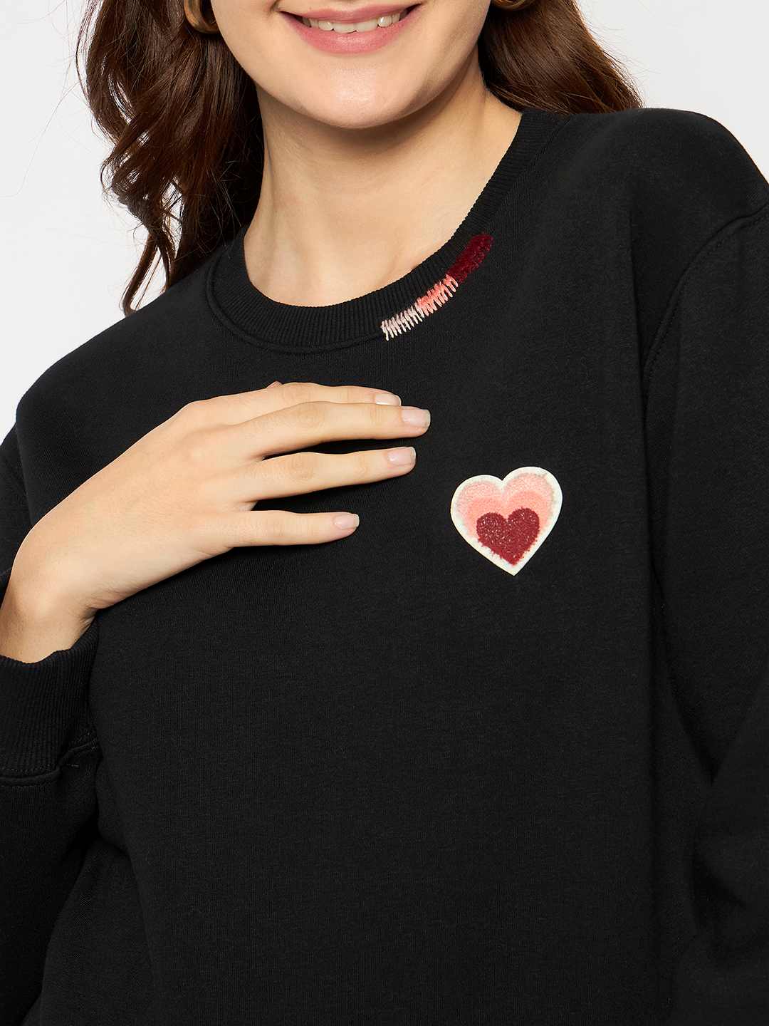 Madame Fleece Patched Black Sweatshirt - Image 7