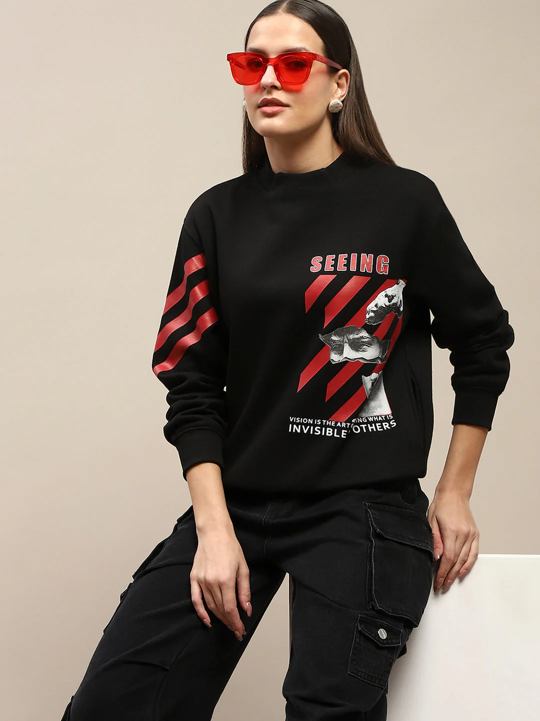 Madame Graphic Print Cotton Blend Black Sweatshirt - Image 2