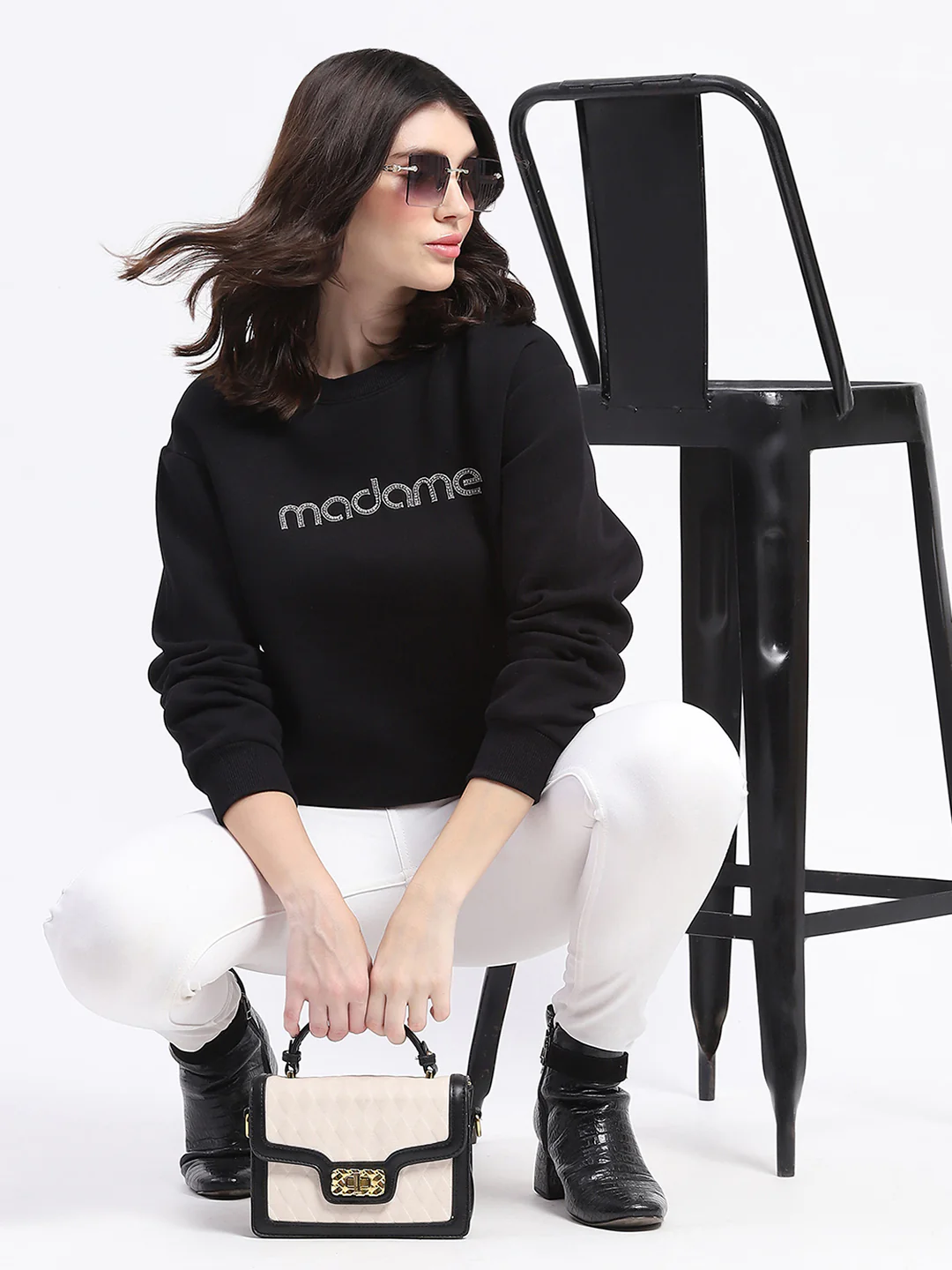 Madame Fleece Handwork And Embroidered Black Sweatshirt - Image 2