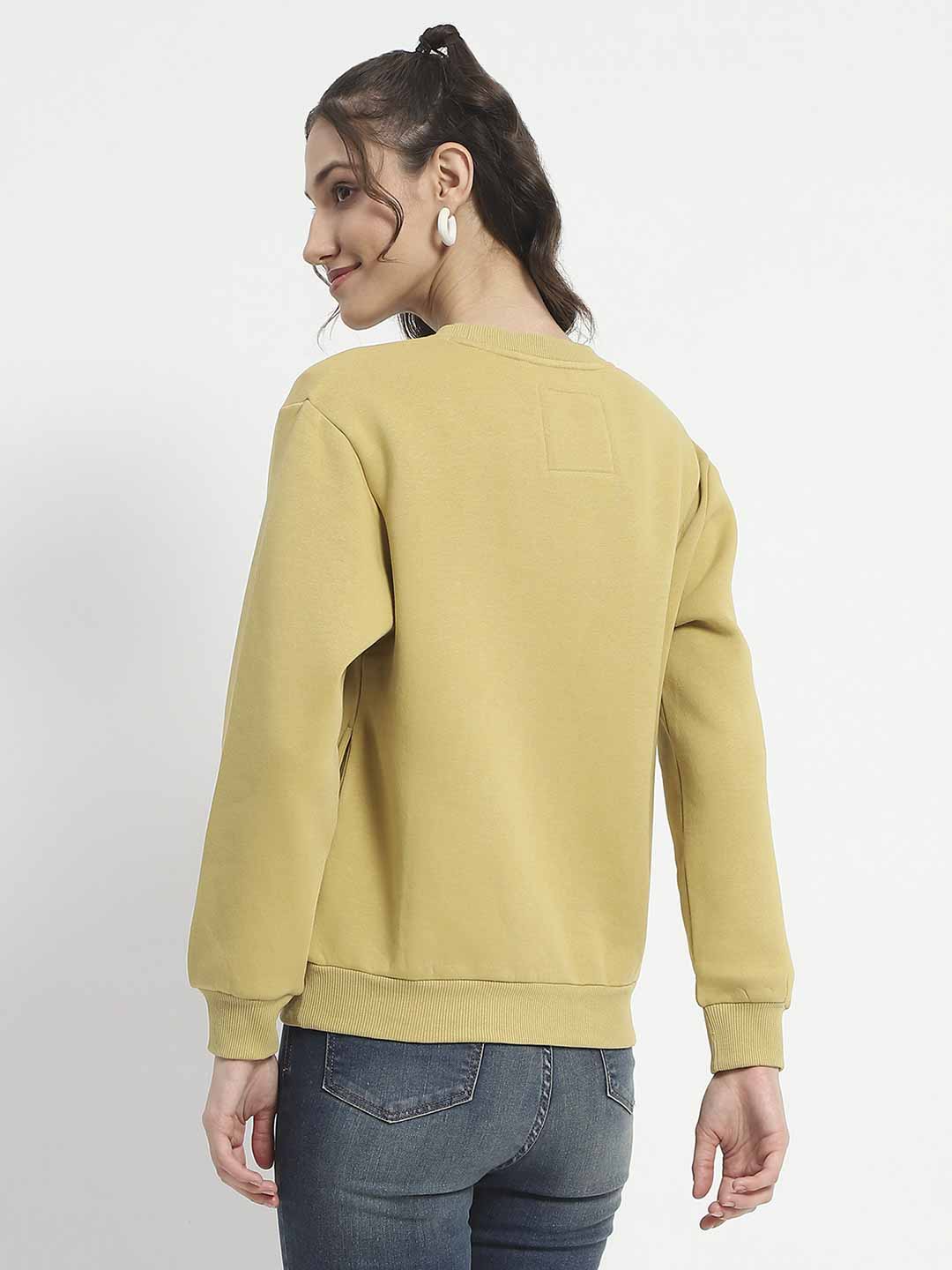 Madame Fleece Handwork And Embroidered Golden Yellow Sweatshirt For Women - Image 6