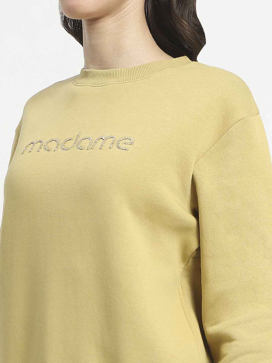 Madame Fleece Handwork And Embroidered Golden Yellow Sweatshirt For Women - Image 7