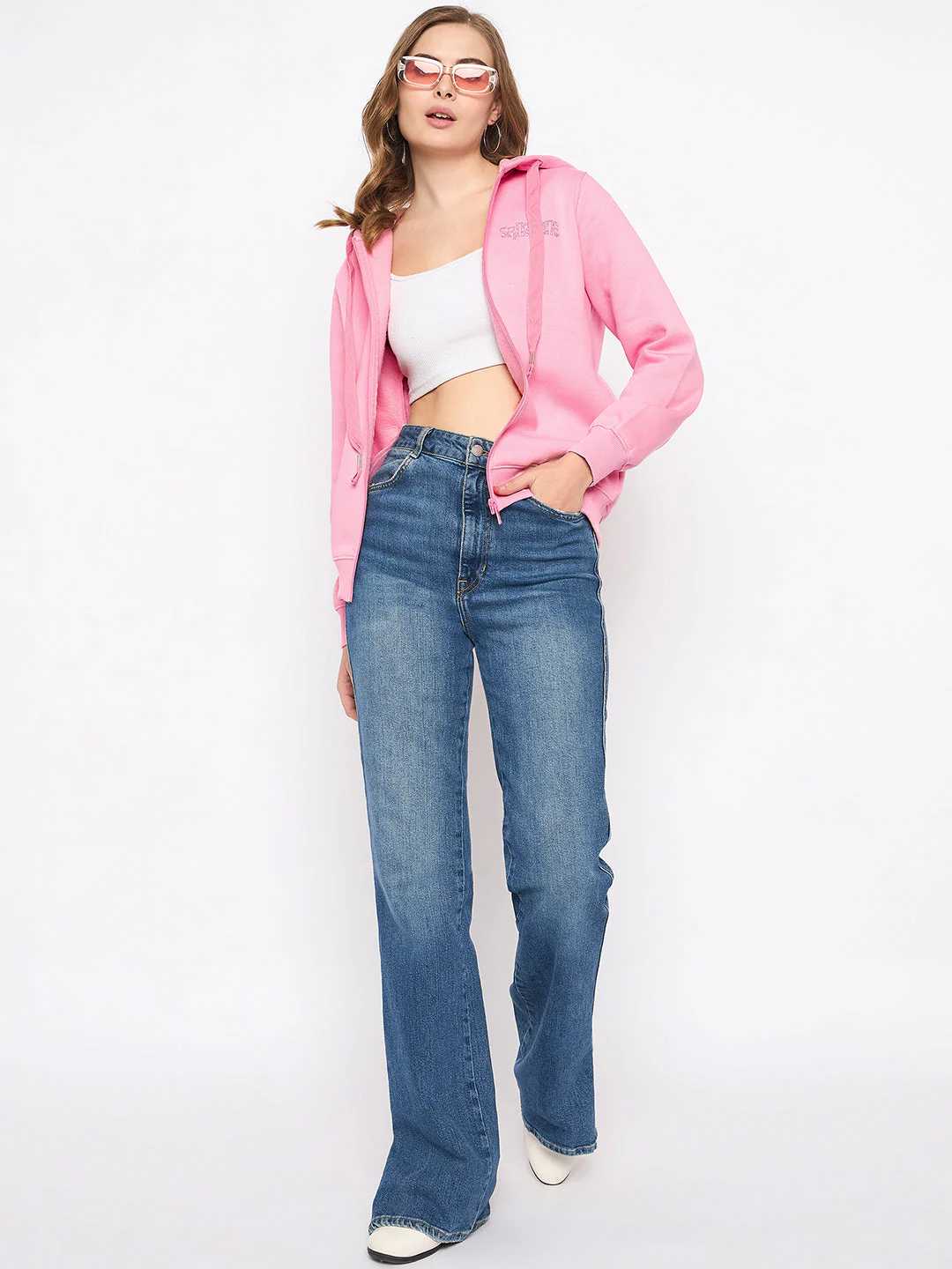 Madame Placement Print Detailed Pink Hooded Sweatshirt - Image 2