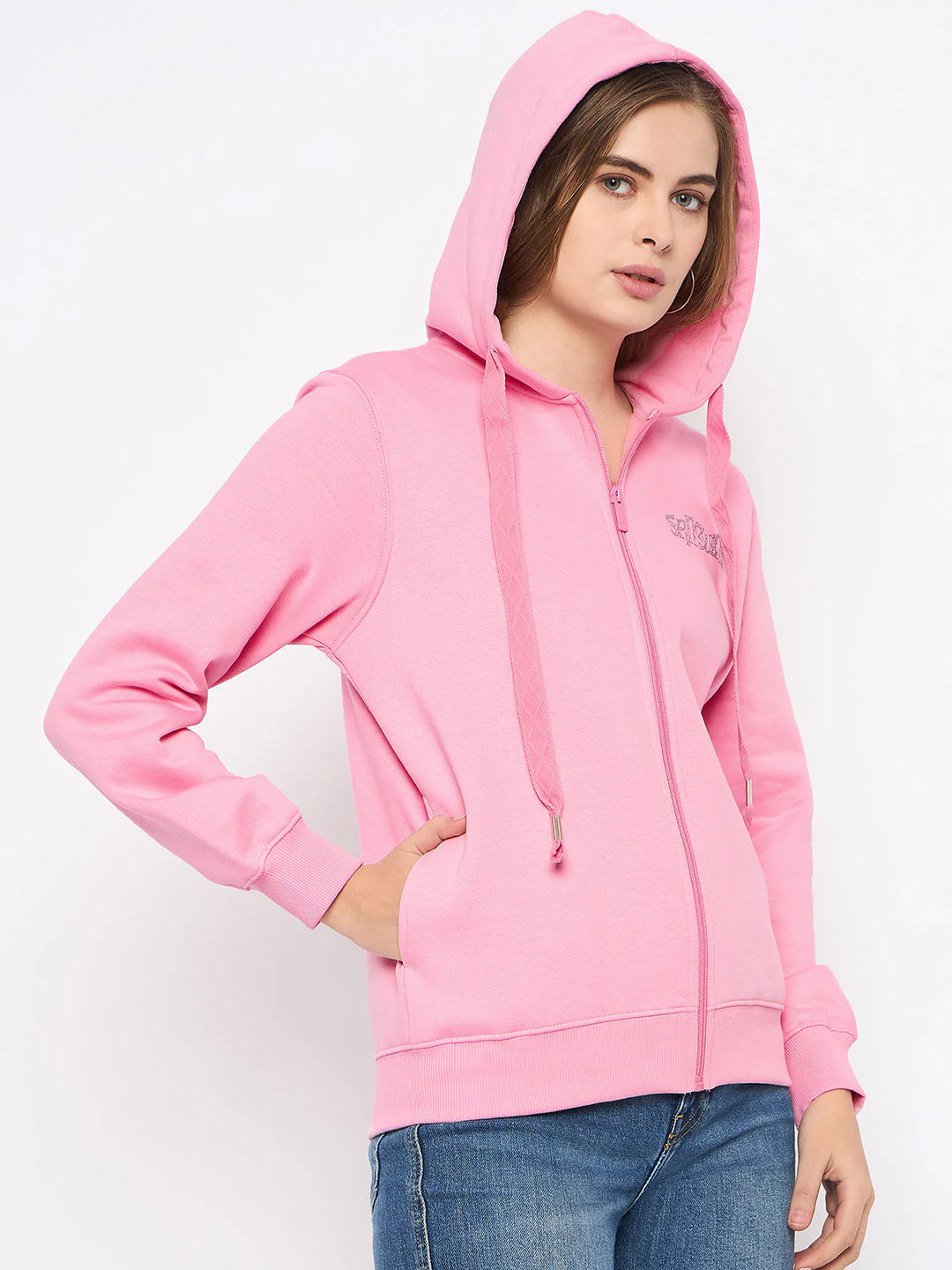 Madame Placement Print Detailed Pink Hooded Sweatshirt - Image 4