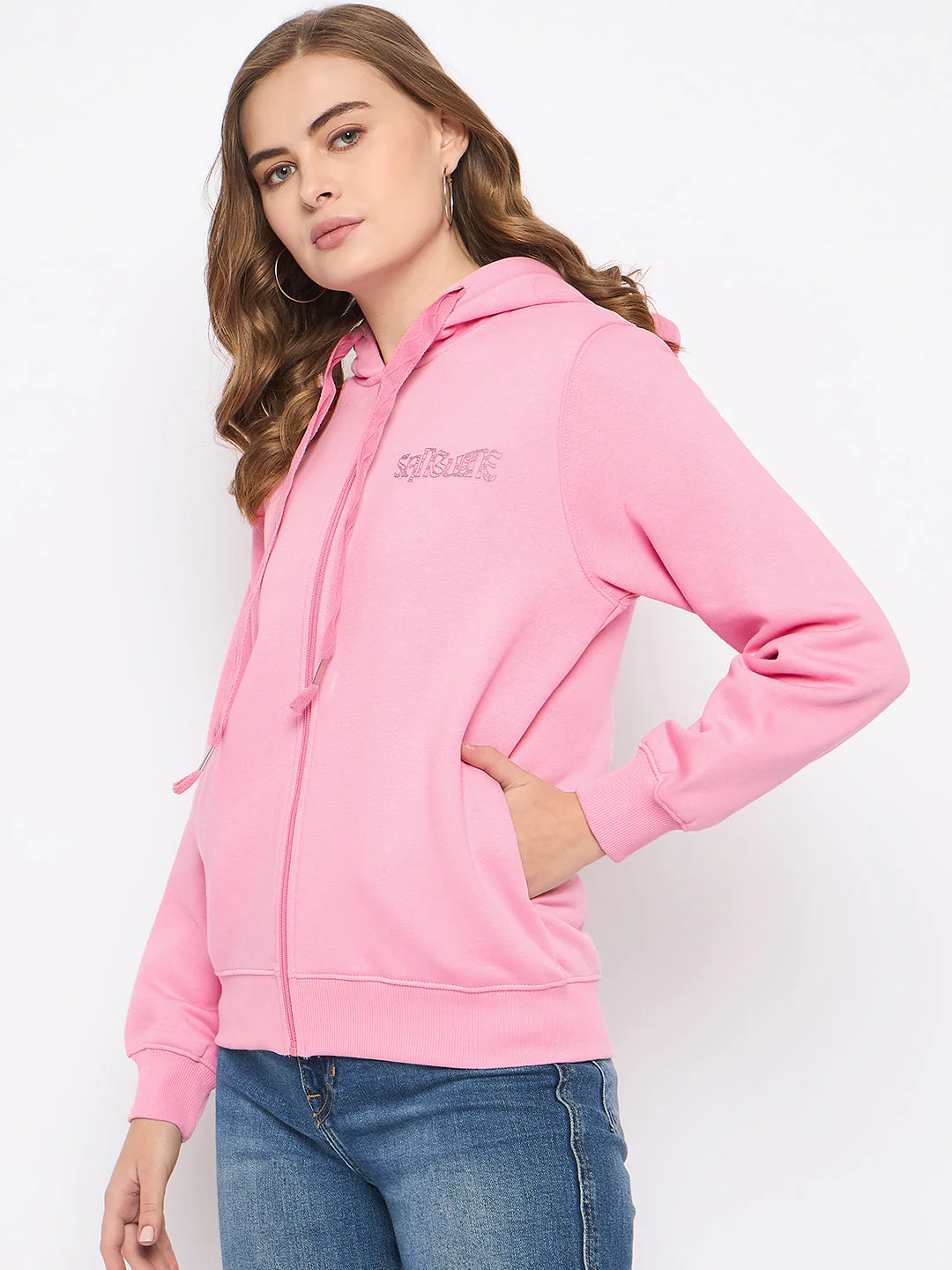 Madame Placement Print Detailed Pink Hooded Sweatshirt - Image 5