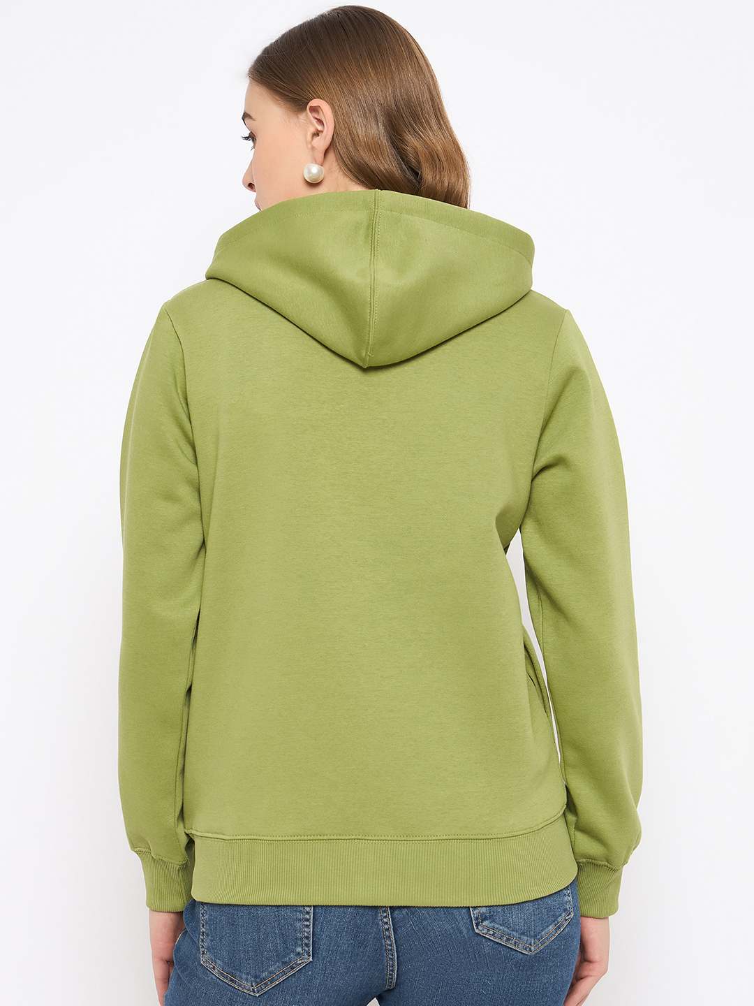 Madame Fleece Placement Printed Zipped Olive Grab Hooded Sweatshirt - Image 6