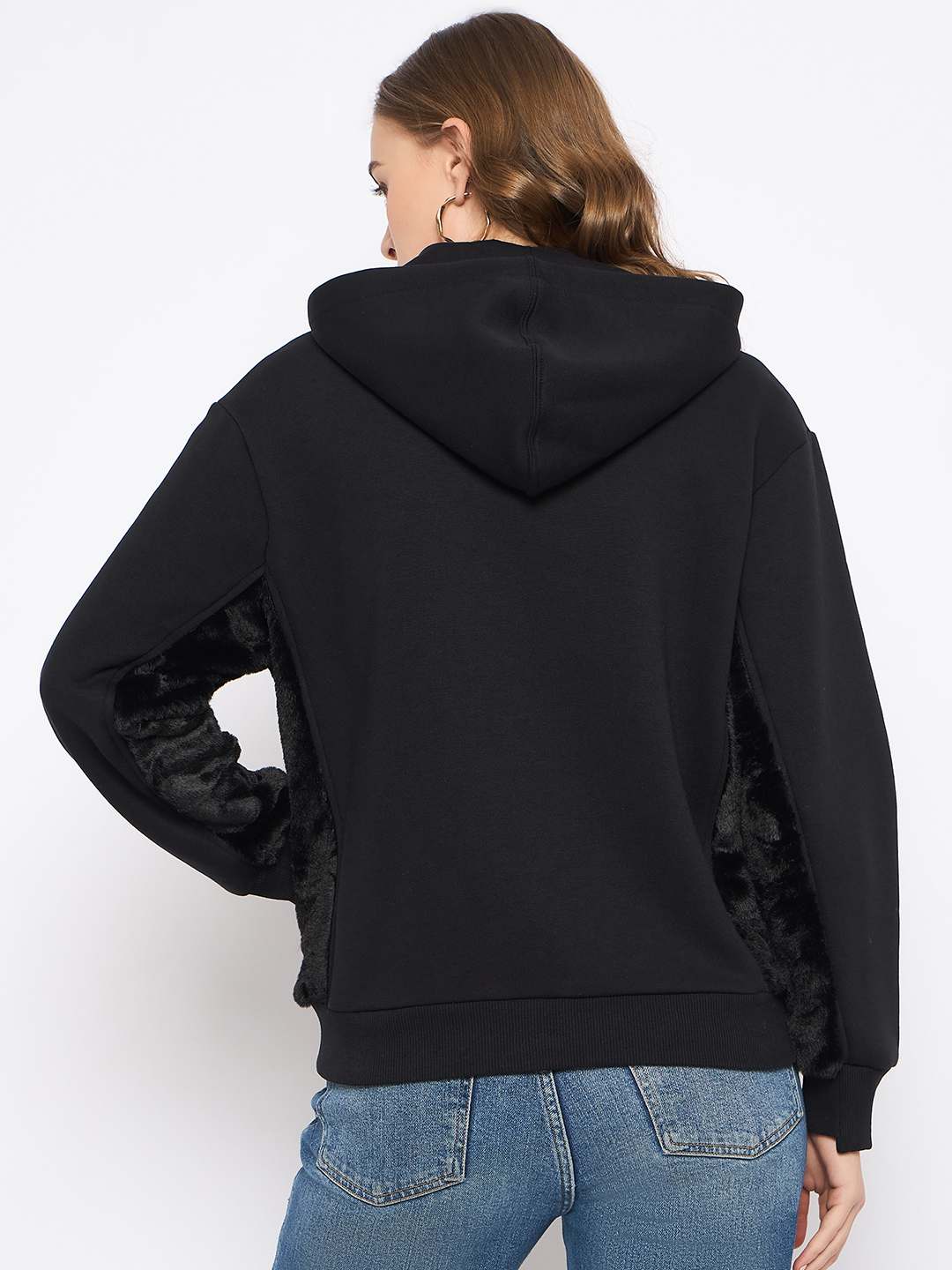 Madame Placement Print with Cut & Sew Fur Black Zipped Sweatshirt - Image 6